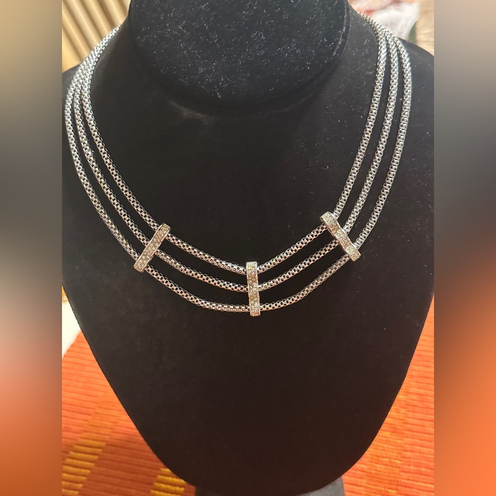 Rare Swarovski Silver Plated Triple-Strand Necklace